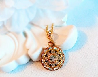 Art Deco Necklace - White Diamond - Wedding Necklace - Crystal - AURORA Ice