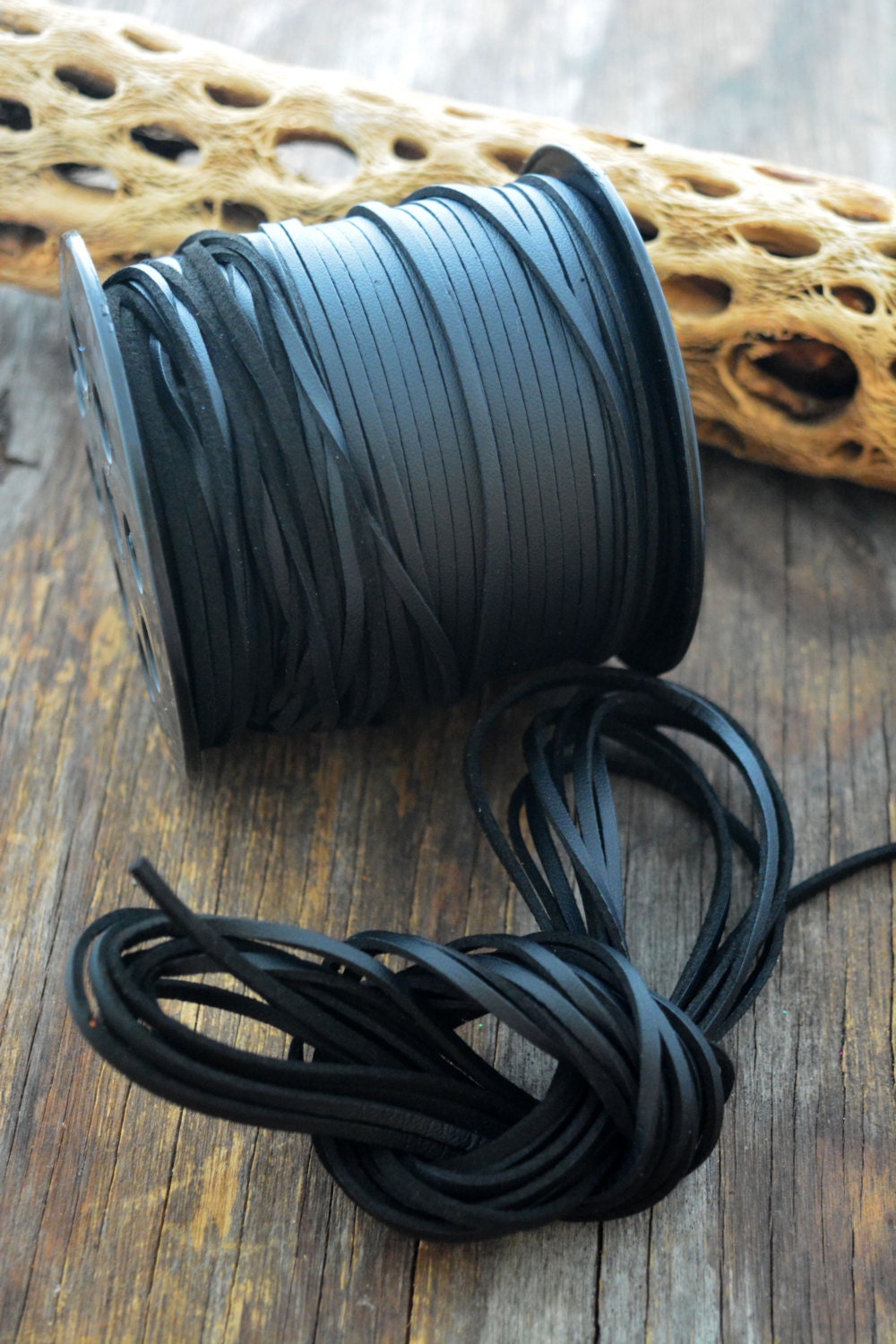 Black Textured Faux Suede Leather Cord 15 feet by NatureBeads