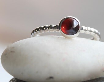 Garnet Stacking Ring Sterling Silver - January Birthstone