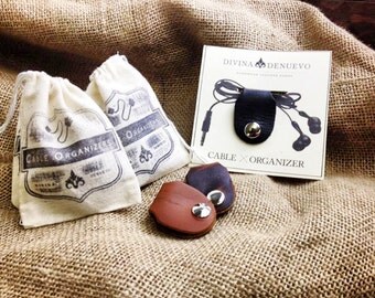 Stocking Stuffers for Guys - Christmas Gift Ideas - Small Gifts - leather cable organizer - cord earphone tidy cord organizer - IN STOCK