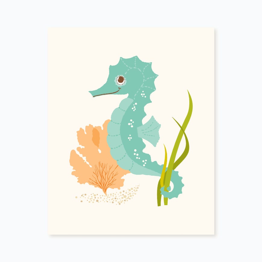 Seahorse art print nursery art for children