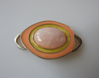 Celia Sebiri CS Avon Rose Quartz Brooch Peach Yellow Enamel Pin Pendant Scarf Slide