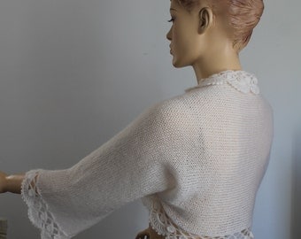Crochet Shrug, Knit Crochet Bolero, Hand Knit Crochet Ivory Shrug Bolero , Wedding shrug bolero, Cover up, Bridal bolero, 3/4 sleeved
