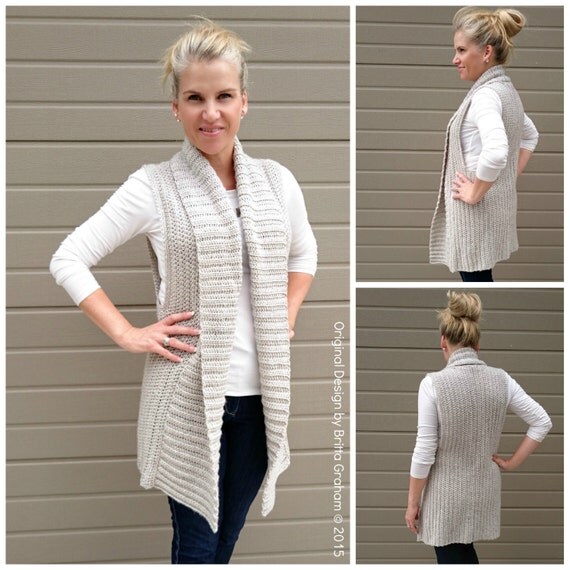 Vest Crochet Pattern Long Style with Shawl Collar No.935 Digital ePattern Instant Download PDF DIY