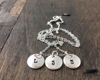 3 Tiny Initials Necklace, Personalized Necklace, Monogrammed Sterling Silver Necklace, Layering Necklace, Family Necklace, Mothers Necklace