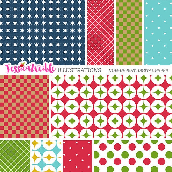 Christmas Nativity Cute Digital Papers, Non-Repeat Pattern, Christmas Pattern, Surface Design, Holiday Background, Checks, Dots, Stars Il_570xn