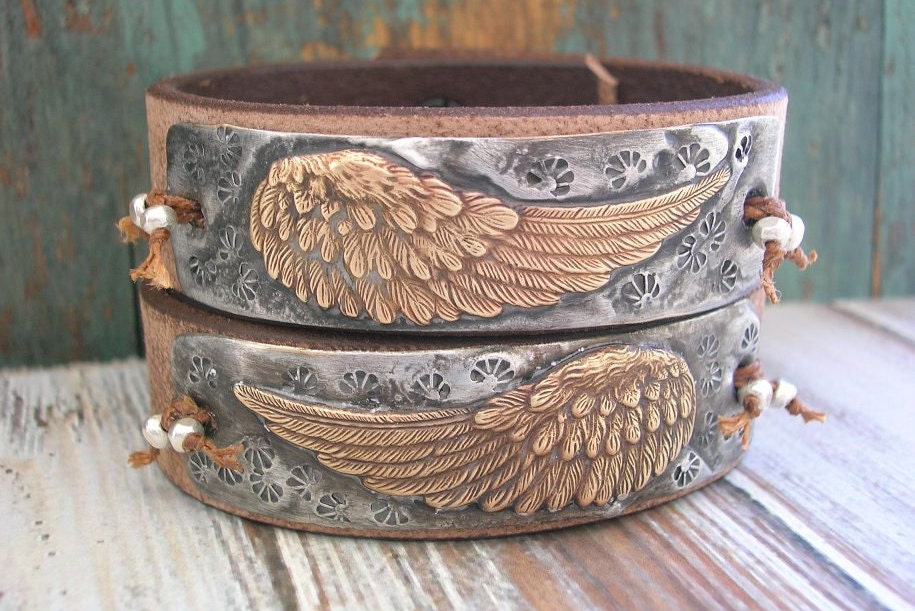 Angel Wings Leather Bracelet Night Flight Bohemian