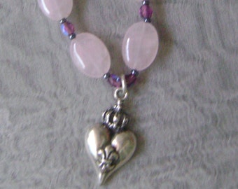 Rose Quartz Fleur de lis Sterling Silver Necklace