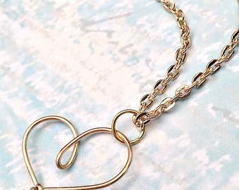 Gold Heart Necklace - Wire Wrap Jewelry - Monogram Necklace - As Seen on TV - Heart Jewelry - As Seen on Law and Order:SVU