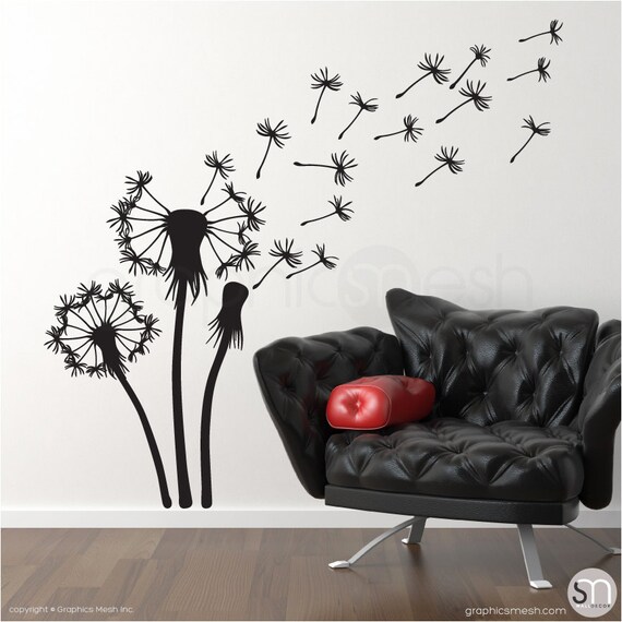 THREE DANDELIONS wall decals Floral art stickers Modern