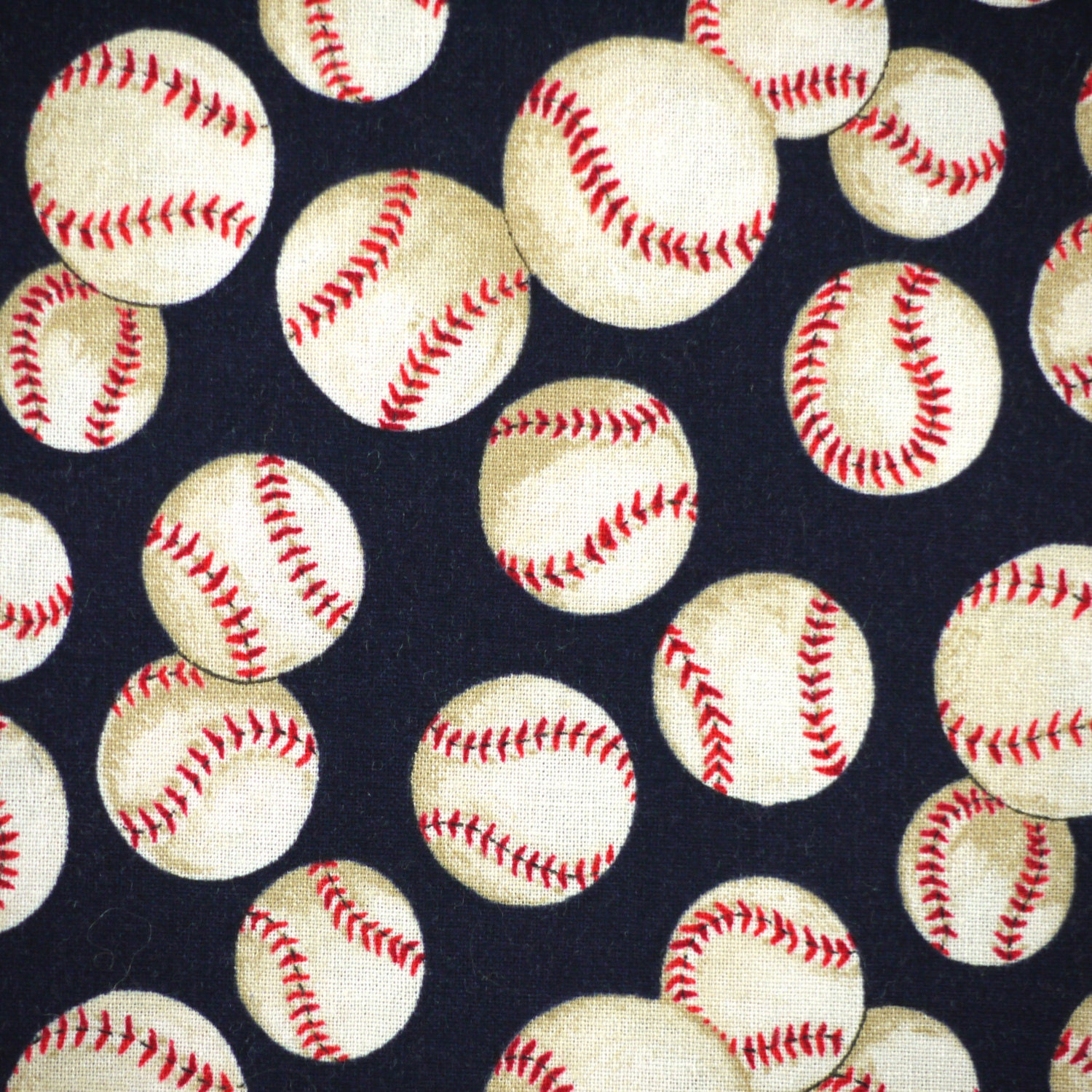 Dark Blue White Baseball Print Quilting Cotton Fabric