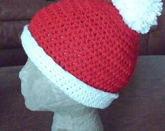 Beanie - Red and White Santa Beanie With Pompom