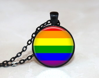 Glass Tile Necklace Gay Pride Necklace Glass Tile Jewelry Gay Pride Jewelry Silver Necklace Silver Jewelry LGBT Jewelry Black Jewelry