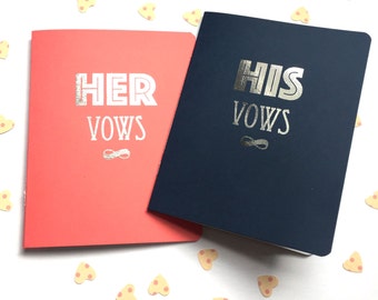 Foil Wedding Vow Books. Set of Two. HIS and HERS. Vows renewal. Gift for the Bride and Groom.