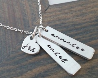 Hand Stamped Jewelry // Personalized Necklace // Necklace with Kids Names and Parents Initials // Family Necklace