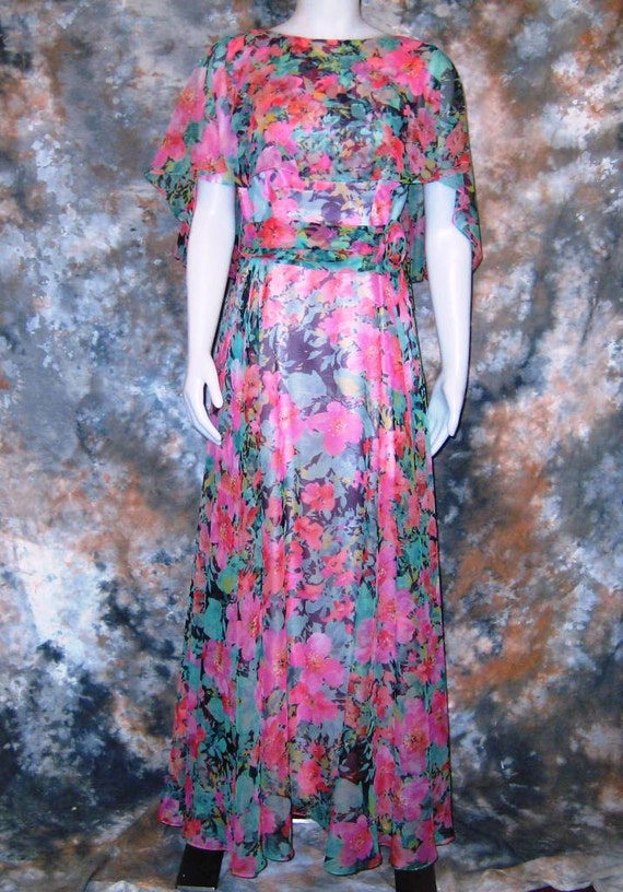 70s Pink Floral Dress Floral Print Dress Pink Floral Chiffon