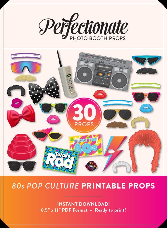 Printable 80s Photo Booth Props 30 Printable 80s Props