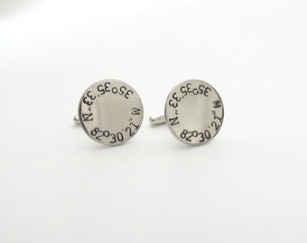 Personalized Cufflinks - Coordinate Cufflinks - Longitude and Latitude - Engrave - Mens - Dad - Father - Groom - Wedding - Anniversary