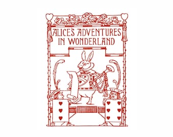 Alice in Wonderland White Rabbit Vintage Art Print Red and White Lewis Carroll Nursery