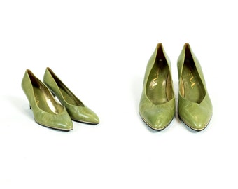 sage green satin shoes