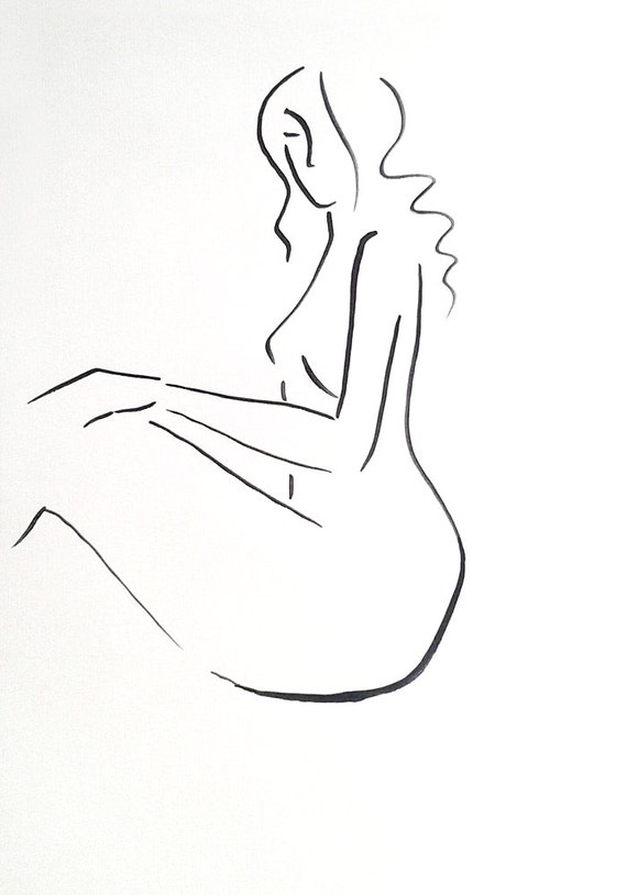 Items Similar To Simple Nude Sketch Original Black And White Drawing On A Size Paper Ink