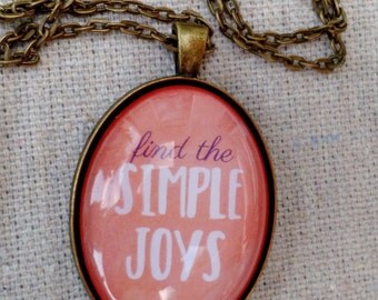 Find the Simple Joys Coral watercolor Glass Dome Pendant Necklace - Choose Joy Necklace - Gift for Her - Chewbacca Mamma Inspired Necklace