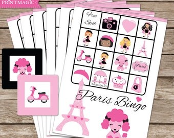 Paris Bingo Printable Party Game - Paris Birthday Party Game - Paris Party Game - Printable PDF - Instant Download - Pink Paris