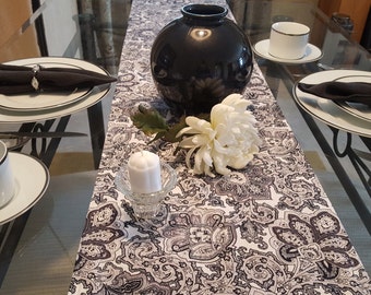 Paisley Print Black and White Table Runner