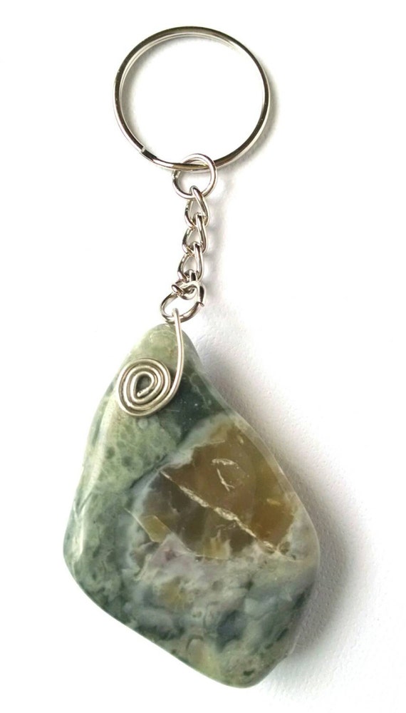 Polished Rock Keychain Keyring Key by OutWestArtsandCrafts