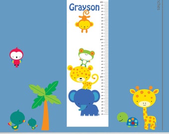 Kids Growth Chart. Jungle Decal Fabric Wall Decals, REUSABLE Ecofriendly No Toxins No PVCs Decals, 100GCA