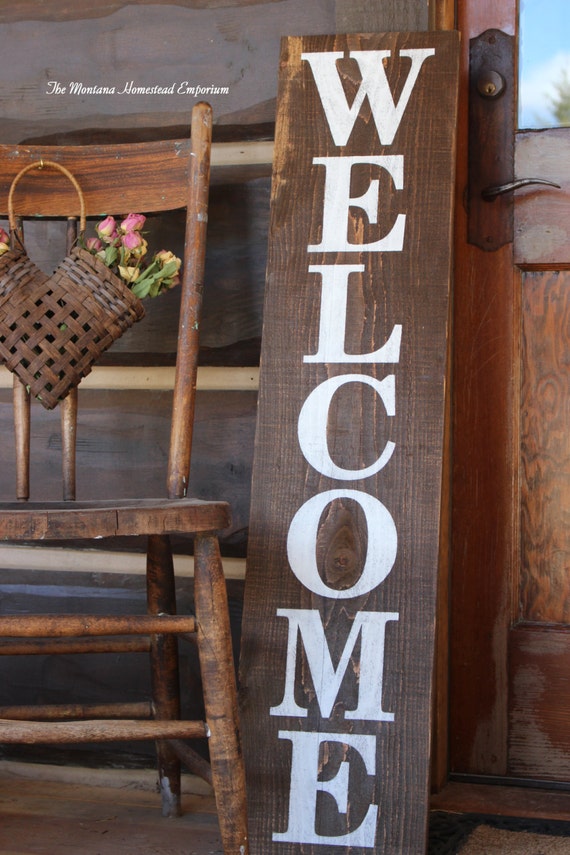 EXTRA LARGE Vertical Welcome sign rustic by TheMontanaHomestead