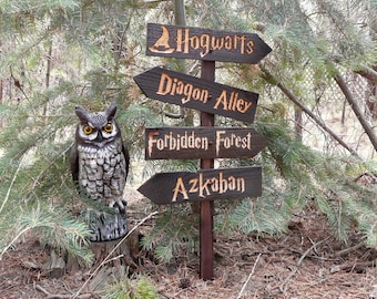 Harry Potter Inspired Lawn Ornament Sign - Hogwarts Diagon Alley Azkaban Forbidden Forest Fantasy Movie Decoration Cedar Wood Holiday Decor