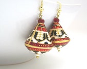 Red,Black And White Gold Tone Meenakari Earrings,Meenakari Earrings,Enamel Earrings