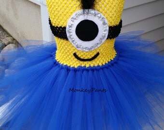 Minion Tutu Dress - Girl Minion Costume - Blue and Yellow Tutu Dress - Size 6 month - Girls size 12