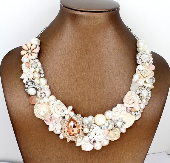 Blush Bridal Necklace Vintage Inspired Statement by BrassBoheme