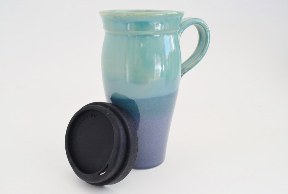 ceramic travel mug with handle and lid