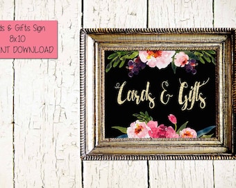 Gold and Floral Wedding Sign-Cards and Gifts Sign- Wedding Reception Sign- INSTANT DOWNLOAD