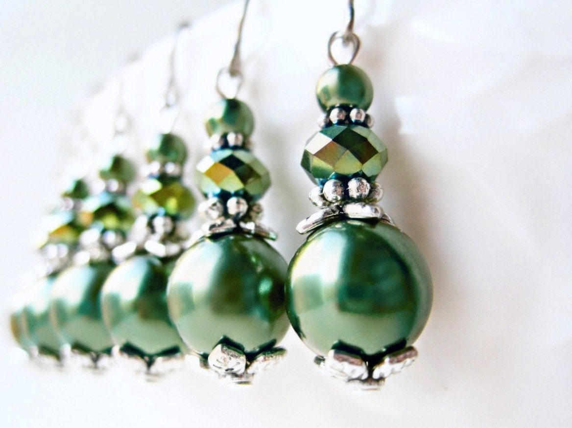 Green Pearl Earrings Emerald Green Earrings Hunter Green