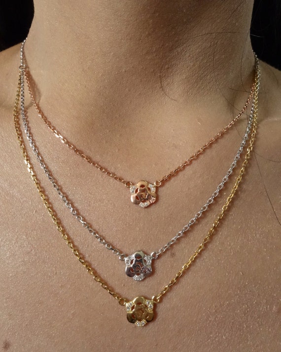 Sterling Silver Three Tier Flower Necklace 24K Rose Gold