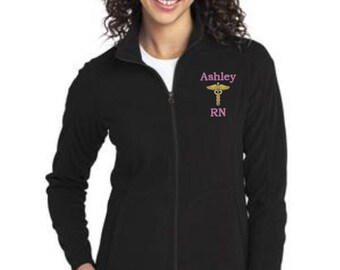 Jacket, Nurse Fleece Jacket, Caduceus, Fleece Jacket, RN, BSN, LPN, Nurse Jackets, Embroidered, Caduceus Jacket, Womens Gift, Personalized