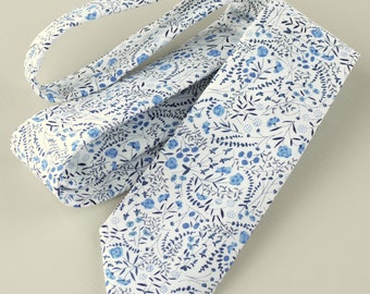 Floral tie handmade from Liberty's Lillian's Berries - blue tie - floral tie - blue and white tie - wedding tie - mens tie