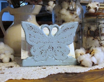 Wood Napkin Holder Butterfly, Distressed Blue Kitchen Decor, Blue Butterfly Kitchen Decor, Distressed Wood Butterfly, Blue Kitchen Decor