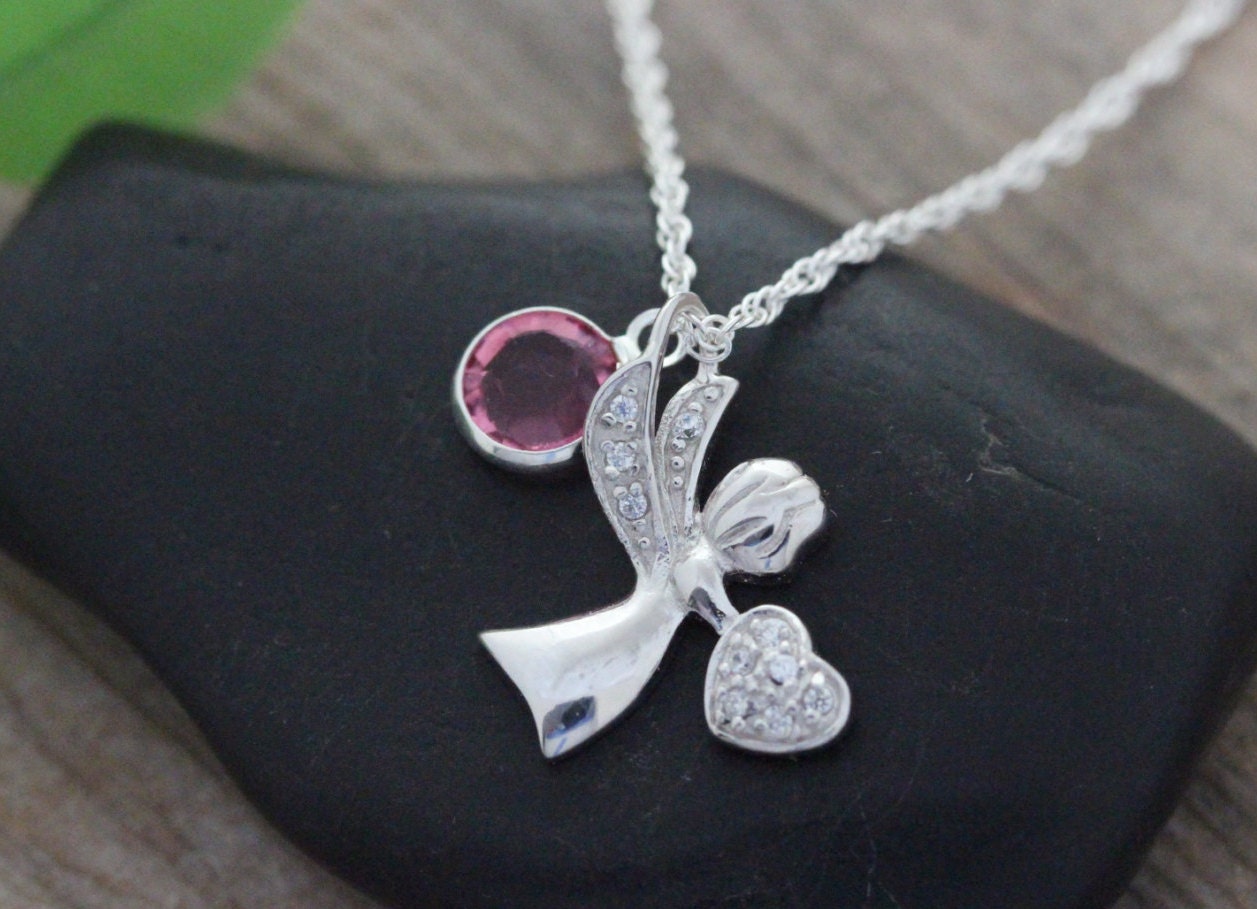 Guardian Angel Necklace. Sterling Silver Angel CZ Pendant with