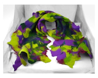 Felted Scarf Nunofelt Scarf Green scarf MULTICOLOR SCARF Nuno felt scarf Felted Scarf fairy scarf wearable art Felt Wrap Nunofelted Scarves