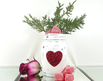 Candy Jar, Glitter Mason Jar, Candy Dish, Valentine's Day Decor, Cute Home Decor, Rustic Home Decor, Decorative Mason Jar, Home Decorating