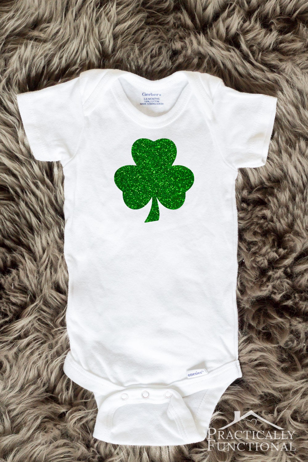 Glitter Green Shamrock Baby Onesies St. Patrick's Day