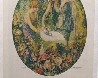 1917 Djer-Kiss ad made in France perfume from Ladies Home Journal magazine F. Luis Mora art fairies 10x16