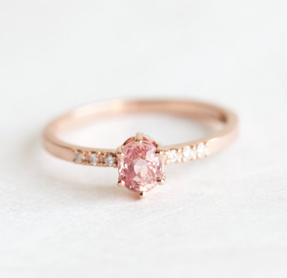 Rose Gold  Sapphire Engagement  Ring  Simple Engagement  by 