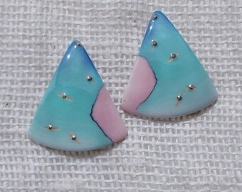 Vintage 1970s Blue, Green, and Pink Beaded Ceramic Post Earrings 2226