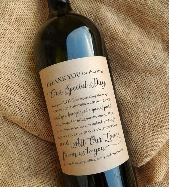Thank You Wine Bottle Labels Wedding Favor Gift